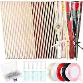 cholemy 1200 pcs kit mother's single flowers kit بما في ذلك 400 أكمام وردية واحدة 400 أنابيب مياه زهرية 400 دبابيس برأس الكريستال الماس 5 الشريط للهدايا