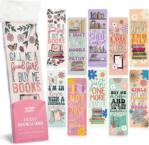 Kaciola Studio10 PCS Booklovers Cute Bookmarks, Funny Bookmarks for Women, Double Sided Bookworm Design Book Lovers Gifts,Book Accessories for Women Men Students Teachers Reading in Kuwait