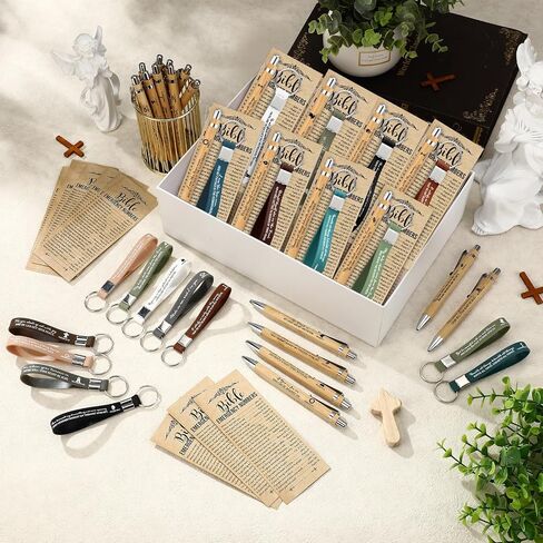 50 Mothers Day Church Gifts Christian Bamboo Pen Bulk Religious Silicone Keychain Scripture Bookmark 2''x 6'' Emergency Numbers Bible Verse Study Gift for Easter Baptism Party Favors in Saudi Arabia