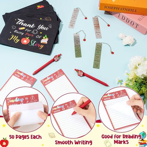مجموعة هدايا تقدير المعلمين Cy2Side - 16pcs العودة إلى المدرسة ، شكرًا لك مجموعة الهدايا تشمل حقائب مستحضرات التجميل السوداء ، والملاحظات اللزجة الحمراء ، والأقلام والإشارات المرجعية المعدنية مع شرابات لأفضل المعلمين ، و 4 مجموعات in Kuwait