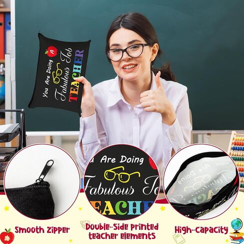 مجموعة هدايا تقدير المعلمين Cy2Side - 16pcs العودة إلى المدرسة ، شكرًا لك مجموعة الهدايا تشمل حقائب مستحضرات التجميل السوداء ، والملاحظات اللزجة الحمراء ، والأقلام والإشارات المرجعية المعدنية مع شرابات لأفضل المعلمين ، و 4 مجموعات in Kuwait