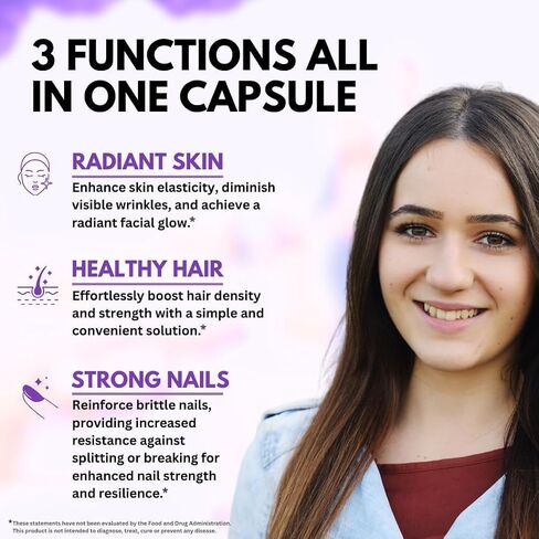 Biotin with Hyaluronic Acid, Collagen and Keratin – 25000 mcg Hair Growth Vitamins for Men and Women – Nails and Skin, USA Made - Third Party Tested, B1, B2, B3, B6, B7 Complex - 60 Capsules in Saudi Arabia