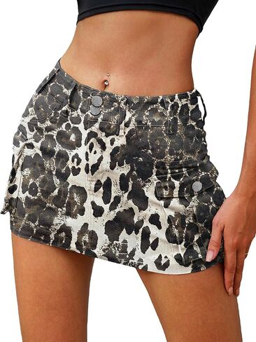 ELLEVEN High Stretchy Cargo Skirt for Women, Low Waist Y2k Mini Skirt Cute Denim Skirt with Pockets in Kuwait