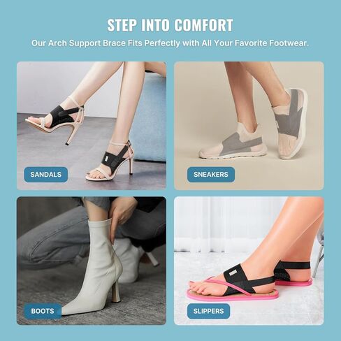 Arch Support Brace for Plantar Fasciitis Relief - Barefoot Arch Support Inserts for Women - Adjustable Compression Bands w/Gel Pads for Flat Feet, High & Fallen Arches in Saudi Arabia