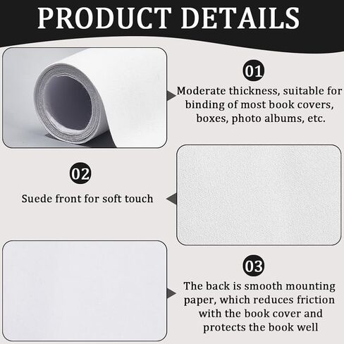CRASPIRE 59 x 16.9in Book Cloth for Book Binding Suede White Fabric Surface Paper Backed A3-A8 Bookcover Books Album Scrapbooking Archival DIY Covering Protector Bookcloth Bookbinding Supplies in Kuwait