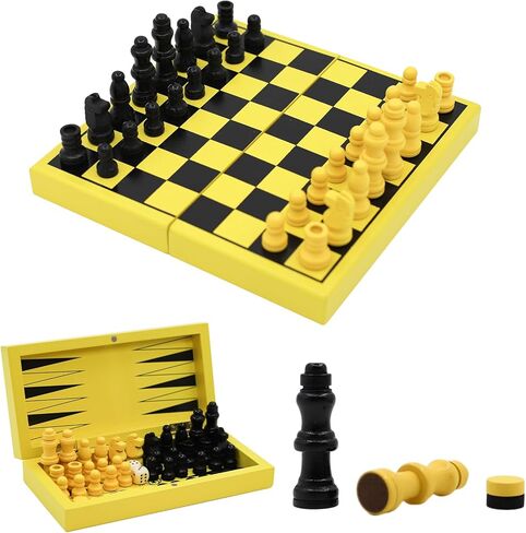 TUNJILOOL 3 in 1 Table Chess Set, Portable Folding Wooden Handmade Travel Chess Set with Game Pieces and Storage Slot (18cm) in Kuwait