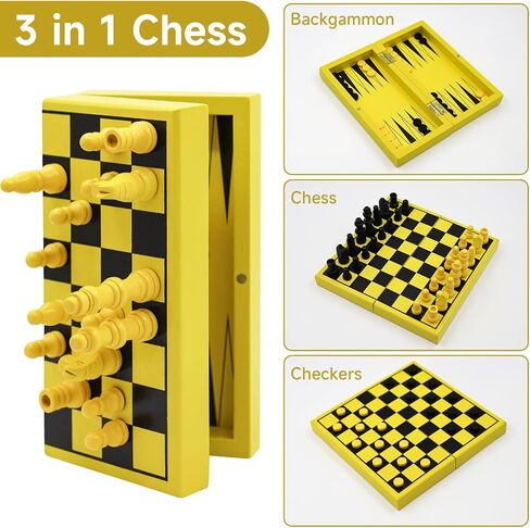 TUNJILOOL 3 in 1 Table Chess Set, Portable Folding Wooden Handmade Travel Chess Set with Game Pieces and Storage Slot (18cm) in Kuwait