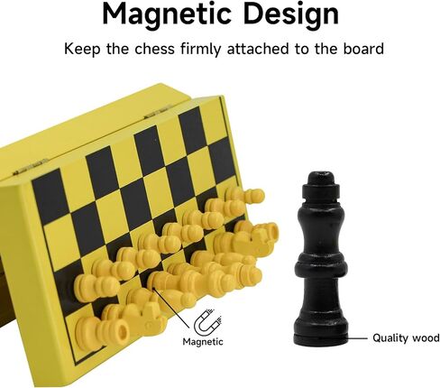 TUNJILOOL 3 in 1 Table Chess Set, Portable Folding Wooden Handmade Travel Chess Set with Game Pieces and Storage Slot (18cm) in Kuwait