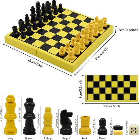 TUNJILOOL 3 in 1 Table Chess Set, Portable Folding Wooden Handmade Travel Chess Set with Game Pieces and Storage Slot (18cm) in Kuwait