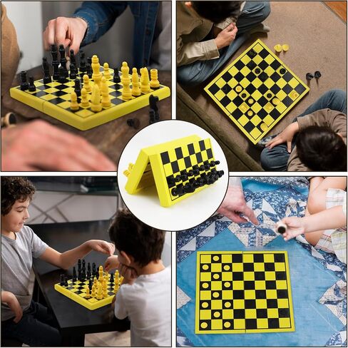TUNJILOOL 3 in 1 Table Chess Set, Portable Folding Wooden Handmade Travel Chess Set with Game Pieces and Storage Slot (18cm) in Kuwait