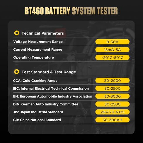 Car Battery Tester 12V Battery Load Tester AUTOOL BT360 6V-30V DC Charging Cranking Test 100-2000 CCA Automotive Alternator Tester Digital Auto Battery Analyzer for Vehicle Truck Motorcycle SUV Boat in Kuwait