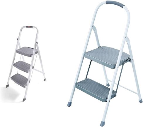 Rubbermaid RM-3W-2W Steel Frame 3 براز قابل للطي مع قبضة اليد والخطوات البلاستيكية ، سعة 250 رطل ، براز أبيض و RMS-2 من خطوة الصلب مع قبضة اليد ، سعة 225 رطل ، أبيض in Saudi Arabia