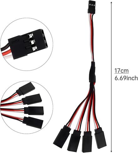 6Pcs 3 Pin JST Plug Splitters Servo Cord Wire, 15cm Male to 4 Female Y Harness Connector Servo Extension Cable Fit for Futaba JR RC Car or Airplanes (Male to 4 Female) in Saudi Arabia