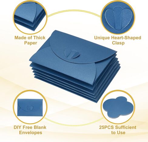 uxcell mini arjects ، 25 pack meturing card charjes with heart clasp hears tiny store storage prestic present present store for wedding gresing party party party ، dark blue 4 "× 2.8" in Kuwait