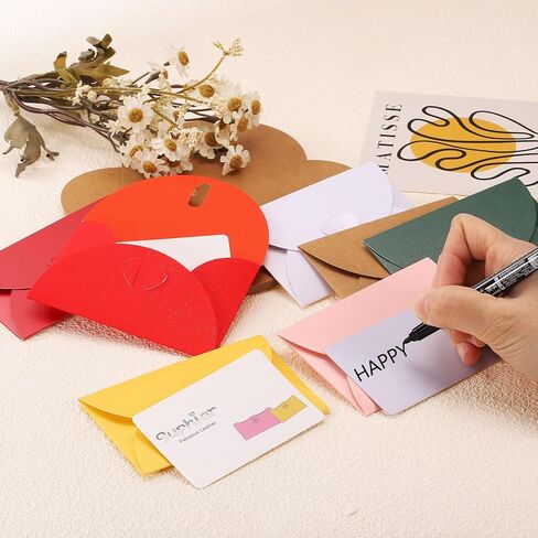 uxcell mini arjects ، 25 pack meturing card charjes with heart clasp hears tiny store storage prestic present present store for wedding gresing party party party ، dark blue 4 "× 2.8" in Kuwait