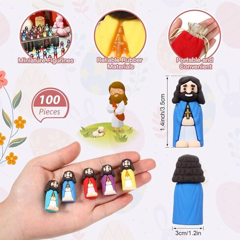 Bememo 100 Pcs Little Jesus Figures Original Design Mini Rubber Jesus Toys to Hide and Seek Christmas Religious Party Favors Sunday School Baptism Gifts in Saudi Arabia