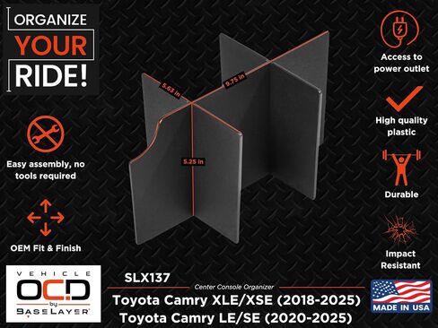 Vehicle OCD - Center Console Organizer for Toyota Camry (2012-2017) - Made in USA in Kuwait