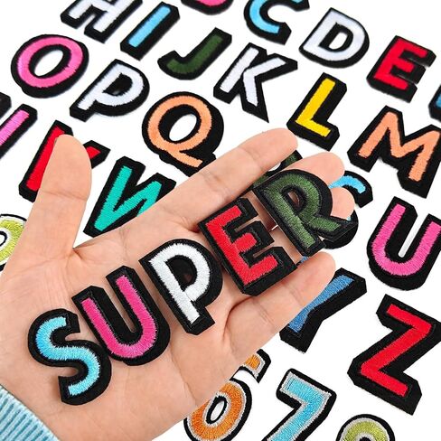 108Pcs Iron on Letters for Fabric, Letters Patches A-Z, Embroidered Number Patches 0-9, Iron on/Sew on Alphabet Patch for Clothes, Hat, Socks, Jeans in Kuwait