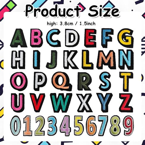 108Pcs Iron on Letters for Fabric, Letters Patches A-Z, Embroidered Number Patches 0-9, Iron on/Sew on Alphabet Patch for Clothes, Hat, Socks, Jeans in Kuwait