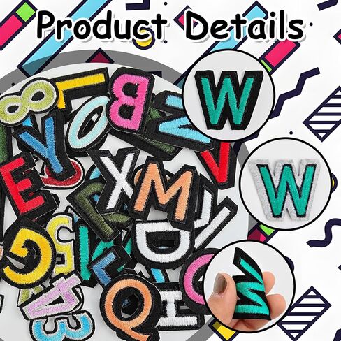 108Pcs Iron on Letters for Fabric, Letters Patches A-Z, Embroidered Number Patches 0-9, Iron on/Sew on Alphabet Patch for Clothes, Hat, Socks, Jeans in Kuwait