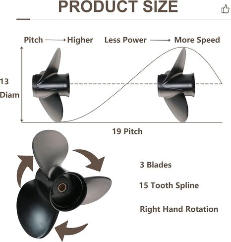 Boat Outboard Propeller for Mercury Engines, 13.25x17 13 1/4x17 Pitch Aluminum Boat Propeller, 40/50/70/75/80/90/100/115/120/125/140/150 Hp, 15 Tooth Spline Boat Prop, 3 Blade, OEM No.48-77344A45, RH in Saudi Arabia