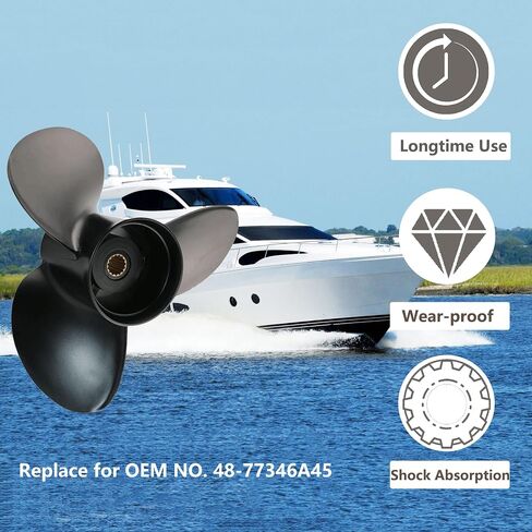 Boat Outboard Propeller for Mercury Engines, 13.25x17 13 1/4x17 Pitch Aluminum Boat Propeller, 40/50/70/75/80/90/100/115/120/125/140/150 Hp, 15 Tooth Spline Boat Prop, 3 Blade, OEM No.48-77344A45, RH in Saudi Arabia
