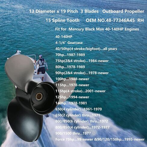 Boat Outboard Propeller for Mercury Engines, 13.25x17 13 1/4x17 Pitch Aluminum Boat Propeller, 40/50/70/75/80/90/100/115/120/125/140/150 Hp, 15 Tooth Spline Boat Prop, 3 Blade, OEM No.48-77344A45, RH in Saudi Arabia