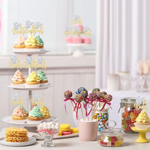 Gyufise 24Pcs Blue Elephant Oh Baby Cupcake Toppers Gold Glitter It's a Boy Cupcake Picks Gender Reveal Cake Decorations for Elephant Theme Baby Shower Kids Boys Birthday Party Cake Decorations in Saudi Arabia