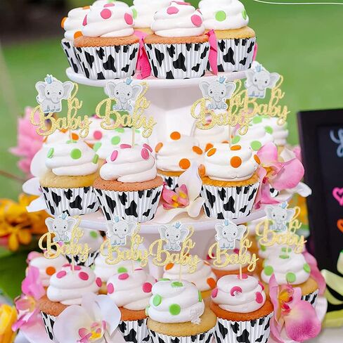 Gyufise 24Pcs Blue Elephant Oh Baby Cupcake Toppers Gold Glitter It's a Boy Cupcake Picks Gender Reveal Cake Decorations for Elephant Theme Baby Shower Kids Boys Birthday Party Cake Decorations in Saudi Arabia