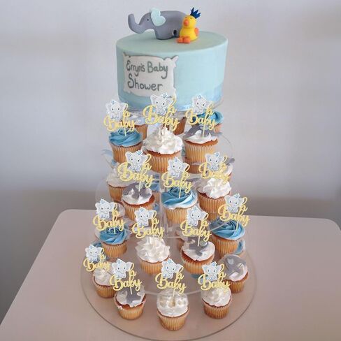 Gyufise 24Pcs Blue Elephant Oh Baby Cupcake Toppers Gold Glitter It's a Boy Cupcake Picks Gender Reveal Cake Decorations for Elephant Theme Baby Shower Kids Boys Birthday Party Cake Decorations in Saudi Arabia