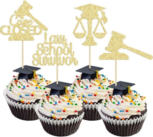 Gyufise 24Pcs Lawyer 2025 Graduation Cupcake Toppers Gold Glitter Class of 2025 Grad Cap Law School Survivor Cupcake Picks for 2025 Lawyer Graduation Party Cake Decorations Supplies in Saudi Arabia