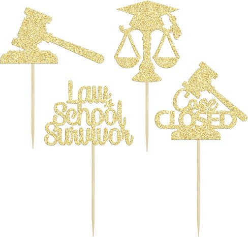 Gyufise 24Pcs Lawyer 2025 Graduation Cupcake Toppers Gold Glitter Class of 2025 Grad Cap Law School Survivor Cupcake Picks for 2025 Lawyer Graduation Party Cake Decorations Supplies in Saudi Arabia