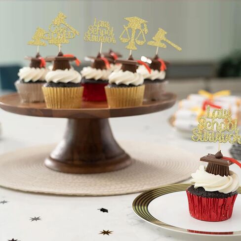 Gyufise 24Pcs Lawyer 2025 Graduation Cupcake Toppers Gold Glitter Class of 2025 Grad Cap Law School Survivor Cupcake Picks for 2025 Lawyer Graduation Party Cake Decorations Supplies in Saudi Arabia
