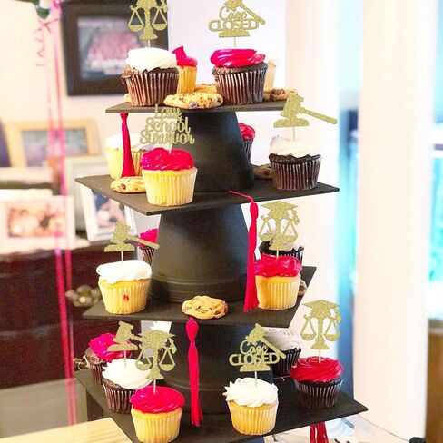 Gyufise 24Pcs Lawyer 2025 Graduation Cupcake Toppers Gold Glitter Class of 2025 Grad Cap Law School Survivor Cupcake Picks for 2025 Lawyer Graduation Party Cake Decorations Supplies in Saudi Arabia