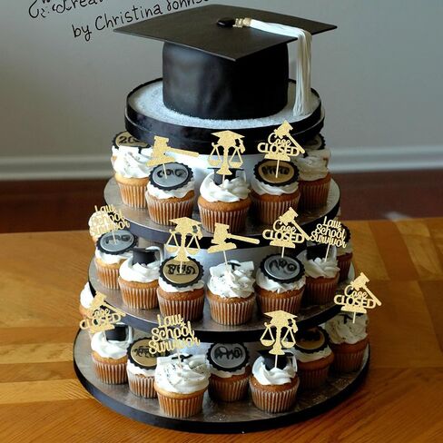 Gyufise 24Pcs Lawyer 2025 Graduation Cupcake Toppers Gold Glitter Class of 2025 Grad Cap Law School Survivor Cupcake Picks for 2025 Lawyer Graduation Party Cake Decorations Supplies in Saudi Arabia