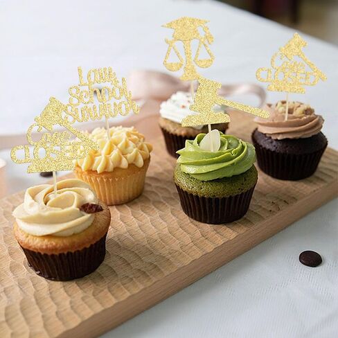 Gyufise 24Pcs Lawyer 2025 Graduation Cupcake Toppers Gold Glitter Class of 2025 Grad Cap Law School Survivor Cupcake Picks for 2025 Lawyer Graduation Party Cake Decorations Supplies in Saudi Arabia