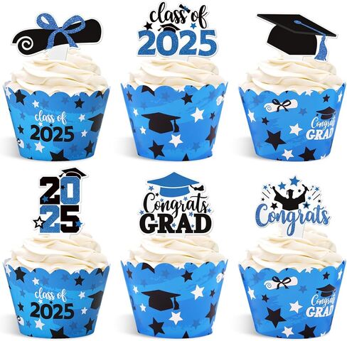 Graduation Cupcake Decorations Cupcake Toppers Wrappers 2025 Congrats Grad Set of 36 Graduation Party Supplies Red in Saudi Arabia