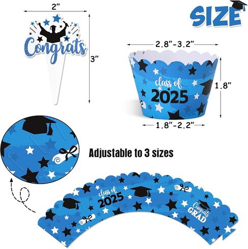 Graduation Cupcake Decorations Cupcake Toppers Wrappers 2025 Congrats Grad Set of 36 Graduation Party Supplies Red in Saudi Arabia