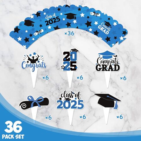 Graduation Cupcake Decorations Cupcake Toppers Wrappers 2025 Congrats Grad Set of 36 Graduation Party Supplies Red in Saudi Arabia