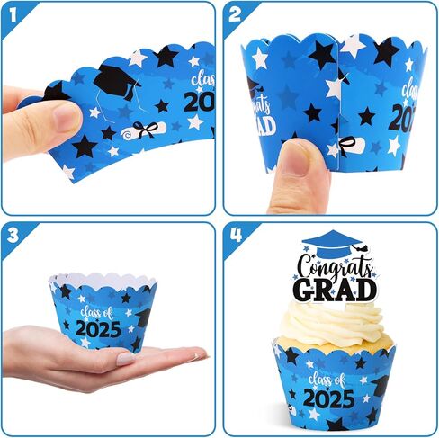 Graduation Cupcake Decorations Cupcake Toppers Wrappers 2025 Congrats Grad Set of 36 Graduation Party Supplies Red in Saudi Arabia