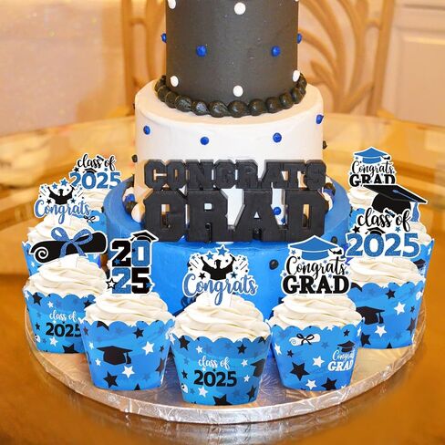 Graduation Cupcake Decorations Cupcake Toppers Wrappers 2025 Congrats Grad Set of 36 Graduation Party Supplies Red in Saudi Arabia