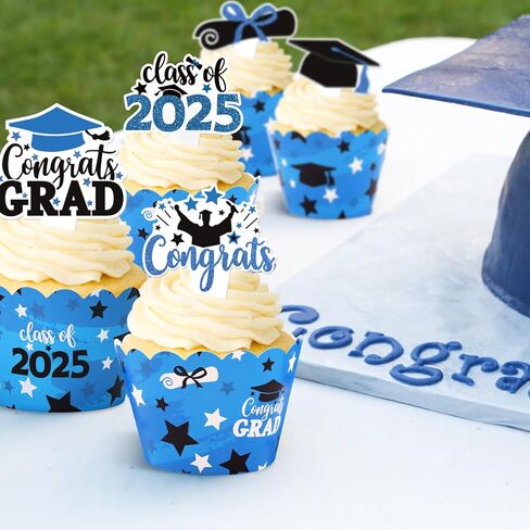 Graduation Cupcake Decorations Cupcake Toppers Wrappers 2025 Congrats Grad Set of 36 Graduation Party Supplies Red in Saudi Arabia