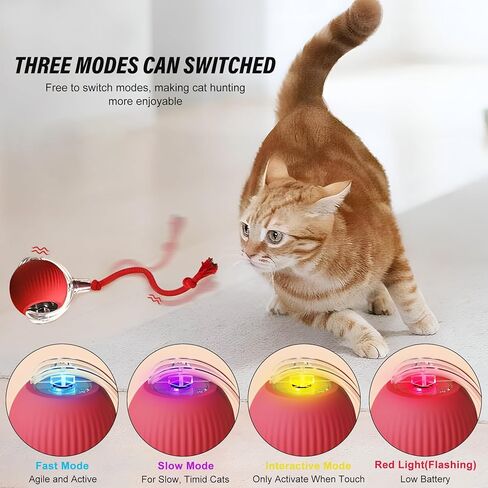 Indoor Cat Interactive Toy - Random Rolling, Flashing on Floor, 360 Automatic Rolling Toy Electric Dog Ball for Dogs/Cats (Red) in Kuwait