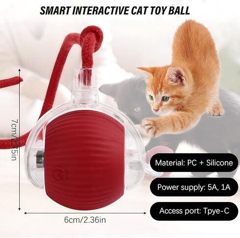 Indoor Cat Interactive Toy - Random Rolling, Flashing on Floor, 360 Automatic Rolling Toy Electric Dog Ball for Dogs/Cats (Red) in Kuwait