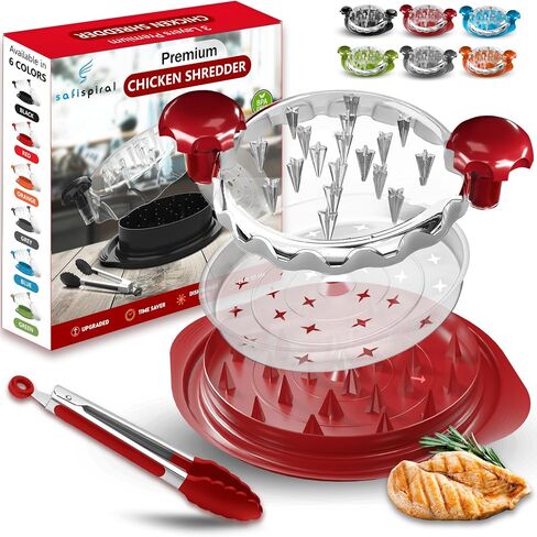 Chicken Shredder Tool Twist Large – 3 Layers Non Slip Meat Shredder with Removable Tray for Easy Shredding - Dishwasher Safe, Heat Resistant Chicken Breast Shredder with Ergonomic Handle (Red) in Kuwait