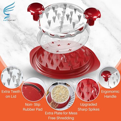 Chicken Shredder Tool Twist Large – 3 Layers Non Slip Meat Shredder with Removable Tray for Easy Shredding - Dishwasher Safe, Heat Resistant Chicken Breast Shredder with Ergonomic Handle (Red) in Kuwait