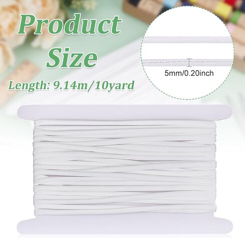 FINGERINSPIRE 10 Yards Satin Covered Upholstery Cord White 5mm Braided Decorative Rope Cord Satin Silk Thread Satin Polyester Cord for Jewelry Making Bracelet Necklaces Beading Thread in Saudi Arabia