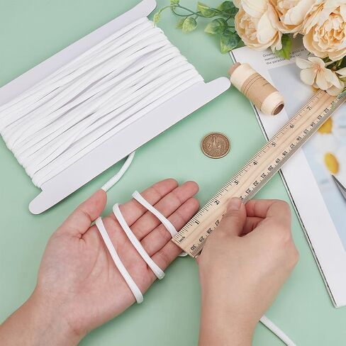 FINGERINSPIRE 10 Yards Satin Covered Upholstery Cord White 5mm Braided Decorative Rope Cord Satin Silk Thread Satin Polyester Cord for Jewelry Making Bracelet Necklaces Beading Thread in Saudi Arabia