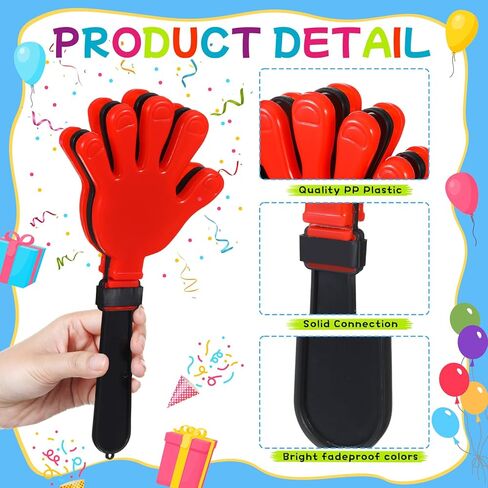 Poen 6 PCS Jumbo 11 inch Clappers Clappers Makers Giant Giant blastic blastic noisemakers for Sporting event ball dance fiesta game forms society supplies (Red and Black) in Saudi Arabia