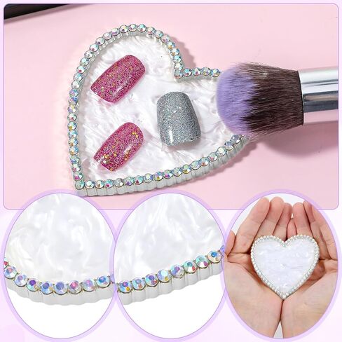Resin Nail Art Palette Nail Painting Mixed Color Palette Gold Edge Nail Holder Display Board Heart Rhinestone DIY Makeup Pallet Polish Gel Color Mixing Tray Cosmetic Mixing Tools (Silver) in Kuwait
